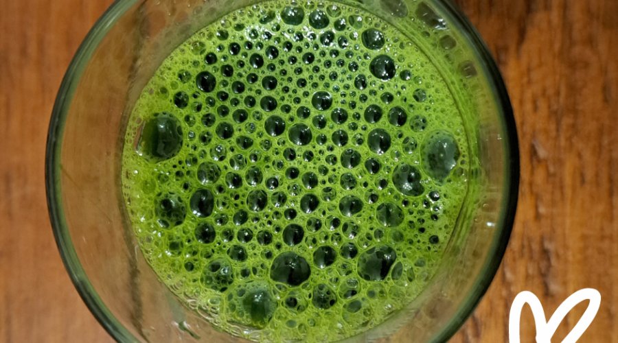 wheatgrass juice with a heart